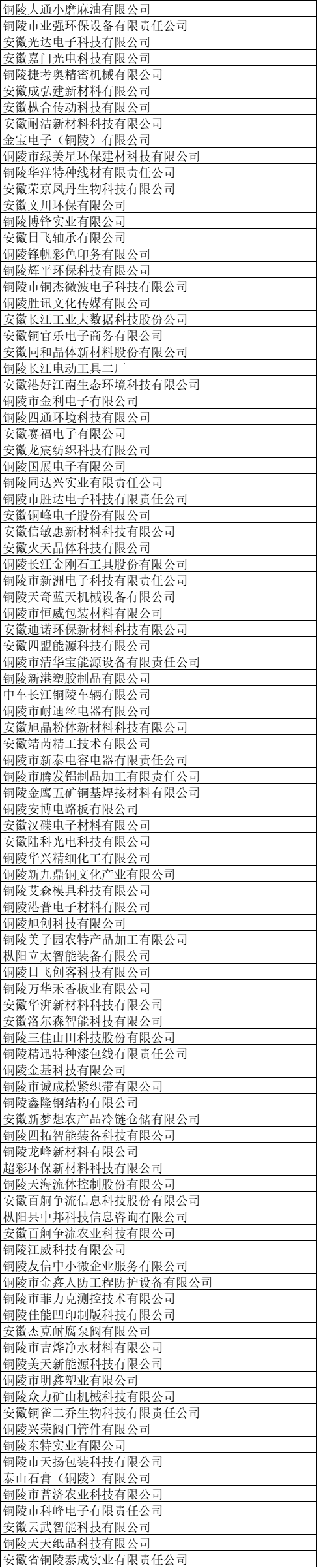銅陵市高新技術(shù)企業(yè)名單